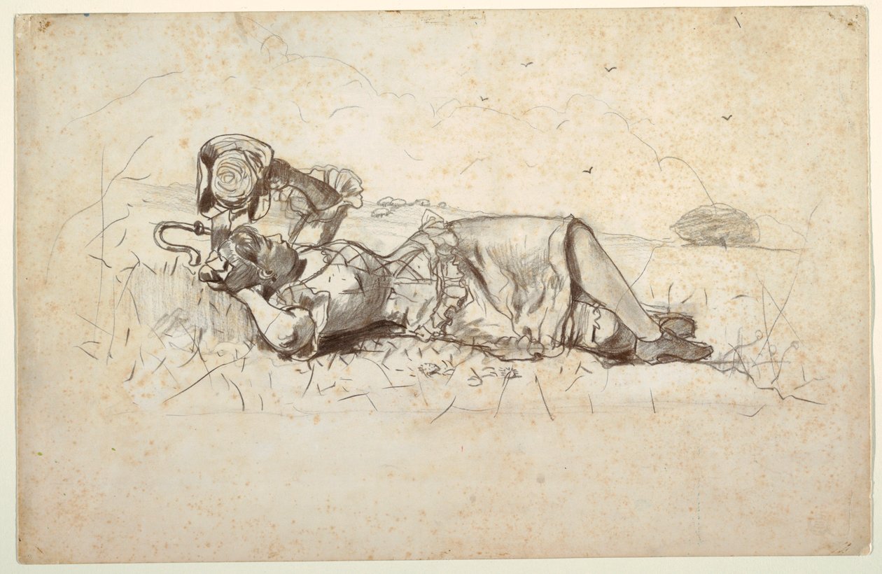 Dibujo, Pastora descansando, 1877 de Winslow Homer