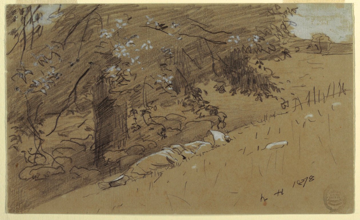 Dibujo, Pastora descansando bajo un árbol, 1878 de Winslow Homer