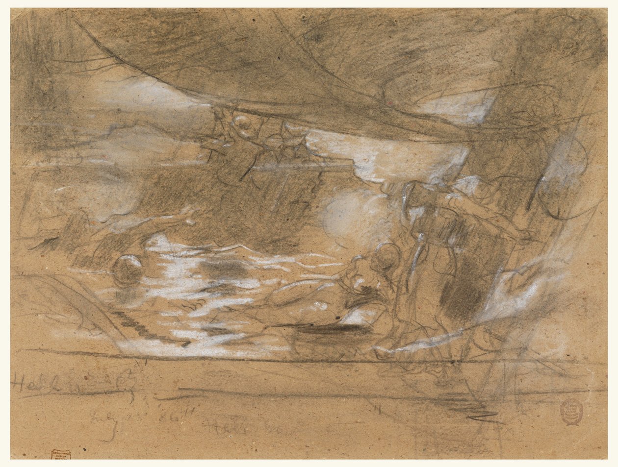 Dibujo, Cubierta de barco con dos mujeres, posiblemente 15 de julio de 1886 de Winslow Homer