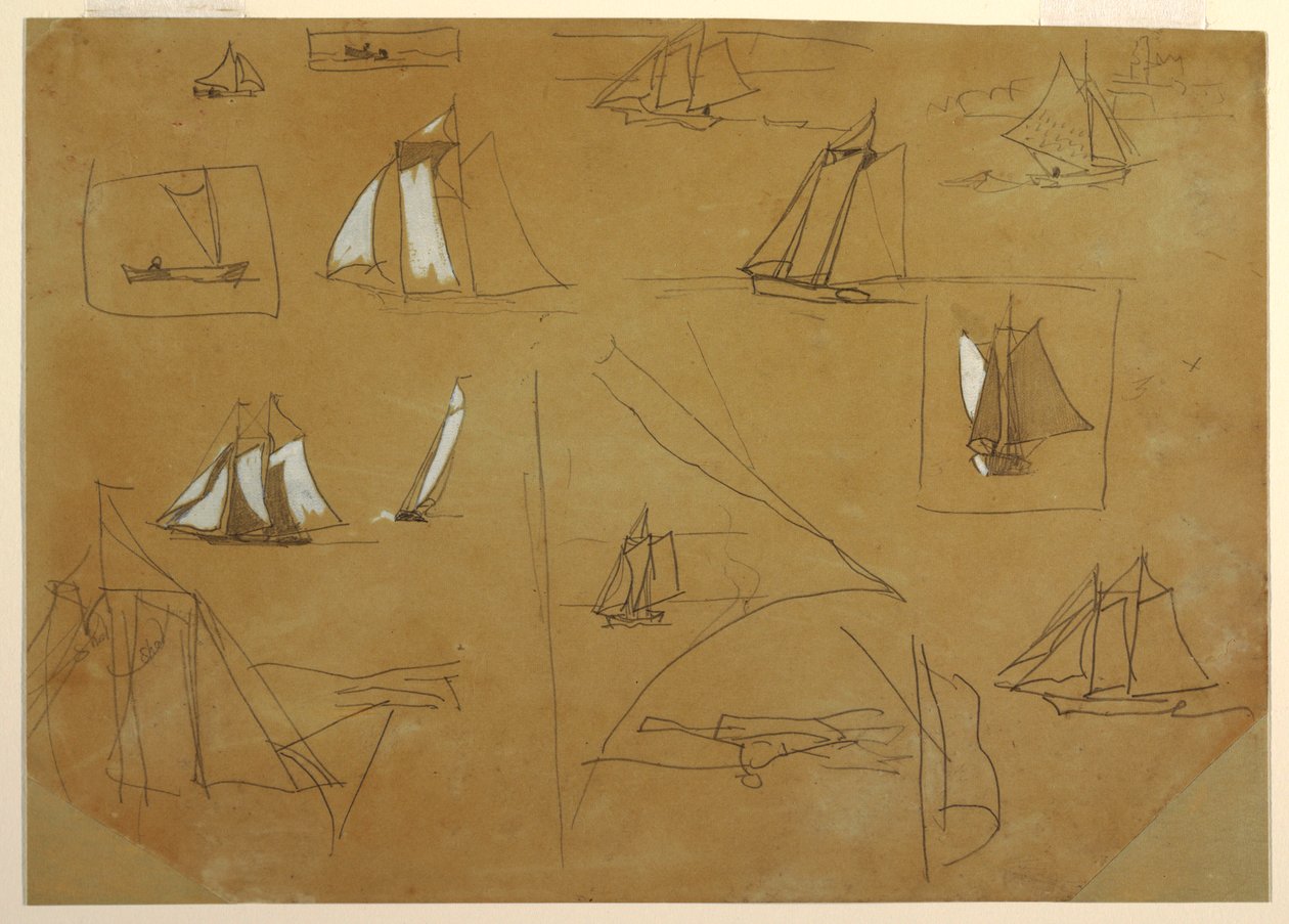 Dibujo, Bocetos de veleros, Cullercoats, Inglaterra, 1881-82 de Winslow Homer