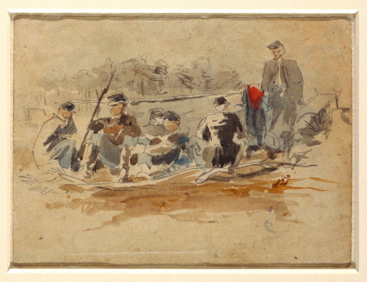 Dibujo, Soldados sentados en grupo, 1862 de Winslow Homer