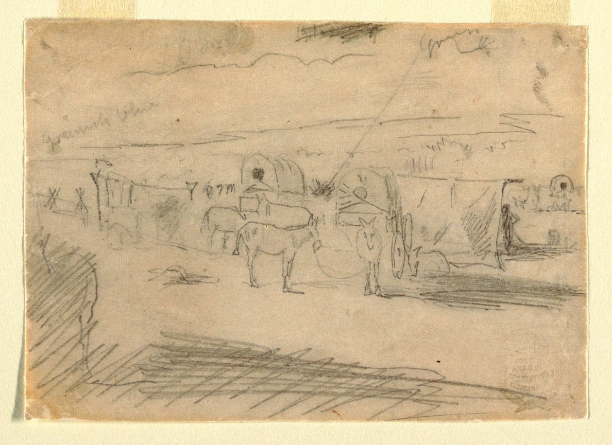 Dibujo, Tren de vagones del ejército, 1862 de Winslow Homer