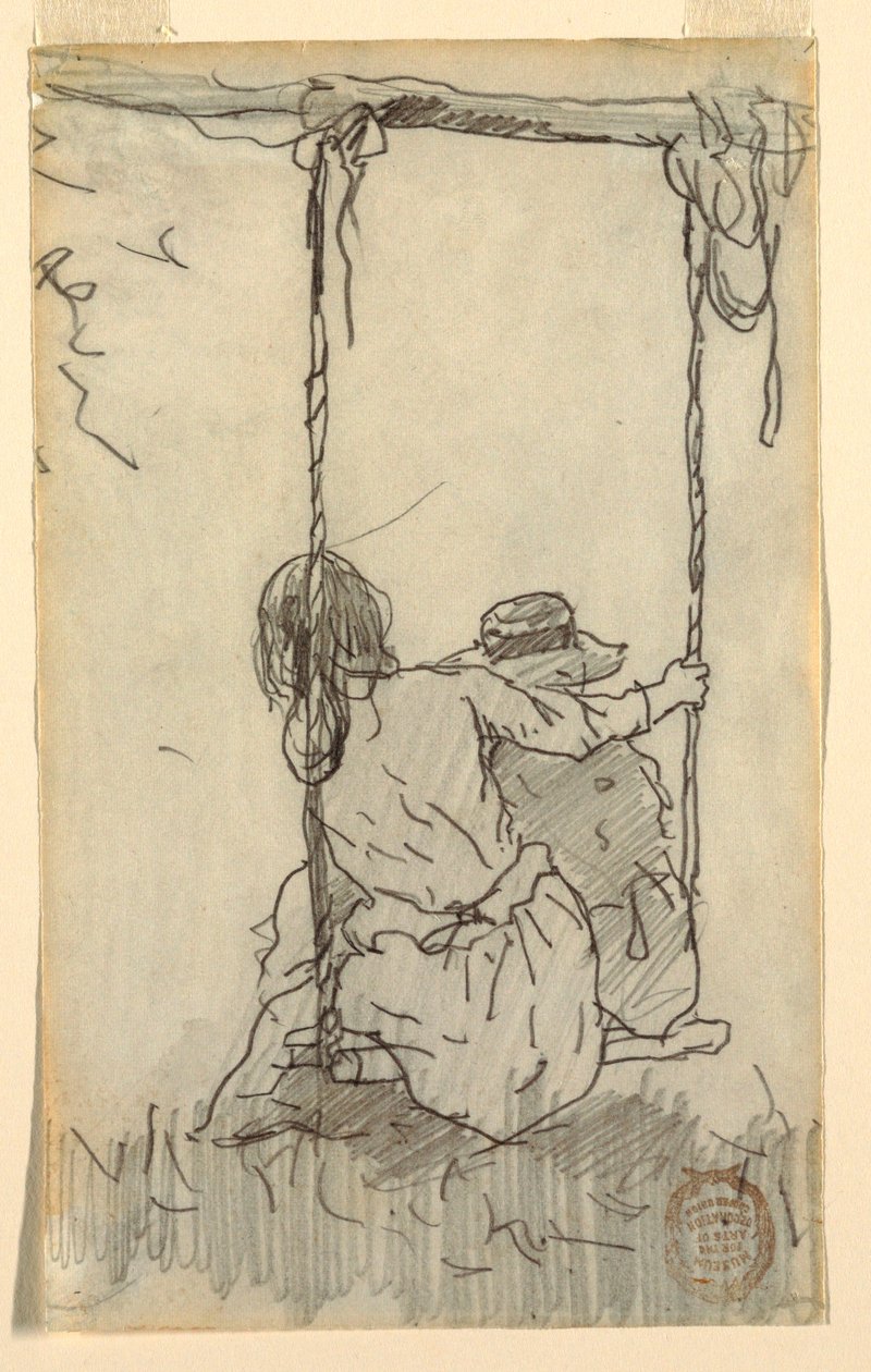 Dibujo, Dos chicas en un columpio, 1879 de Winslow Homer