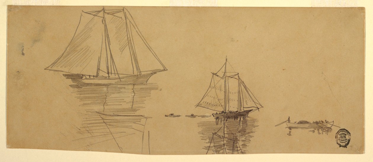 Dibujo, Dos goletas y botes, ca. 1880 de Winslow Homer