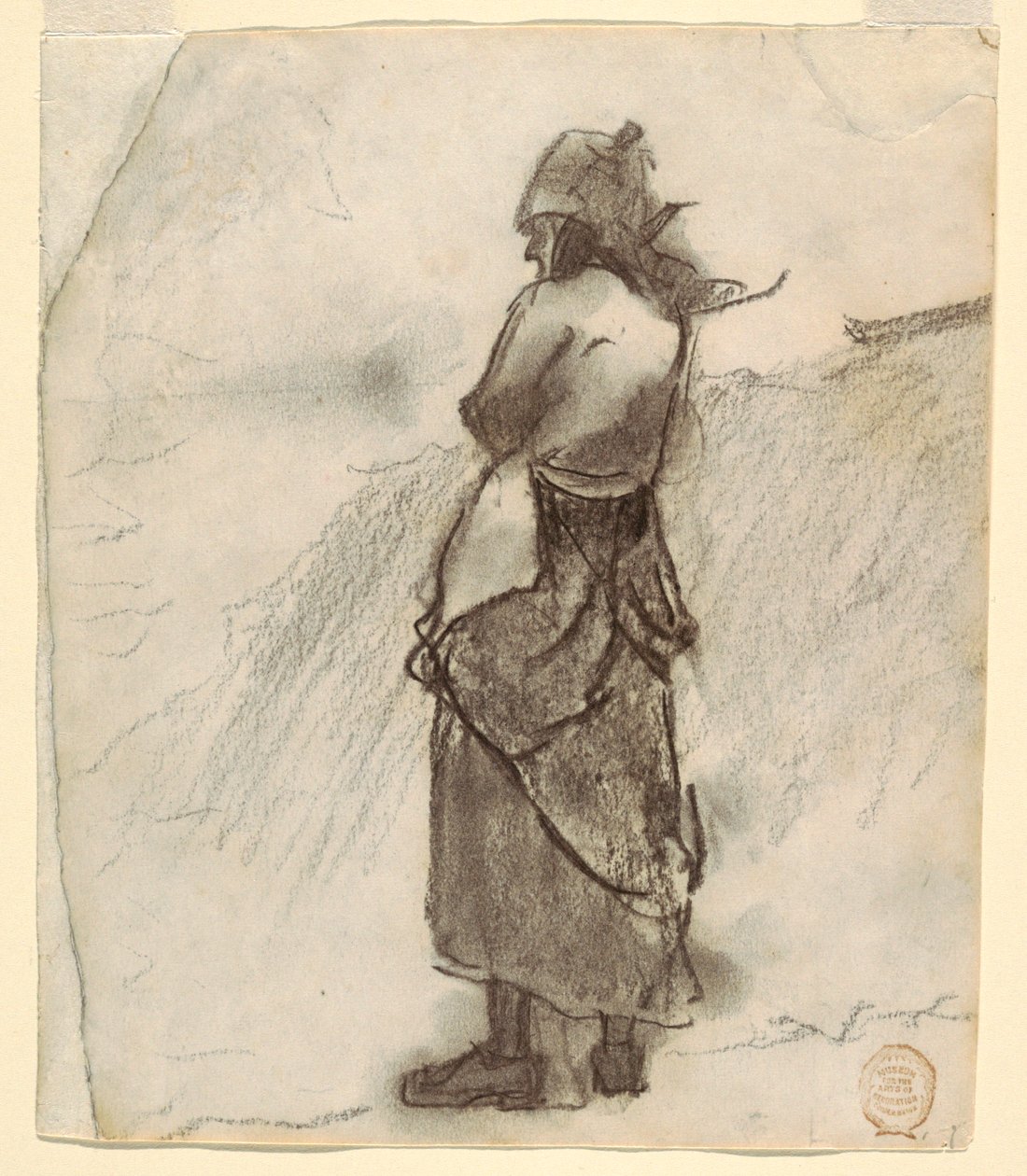 Dibujo, Mujer mirando al mar, Cullercoats, Inglaterra, 1881-82 de Winslow Homer