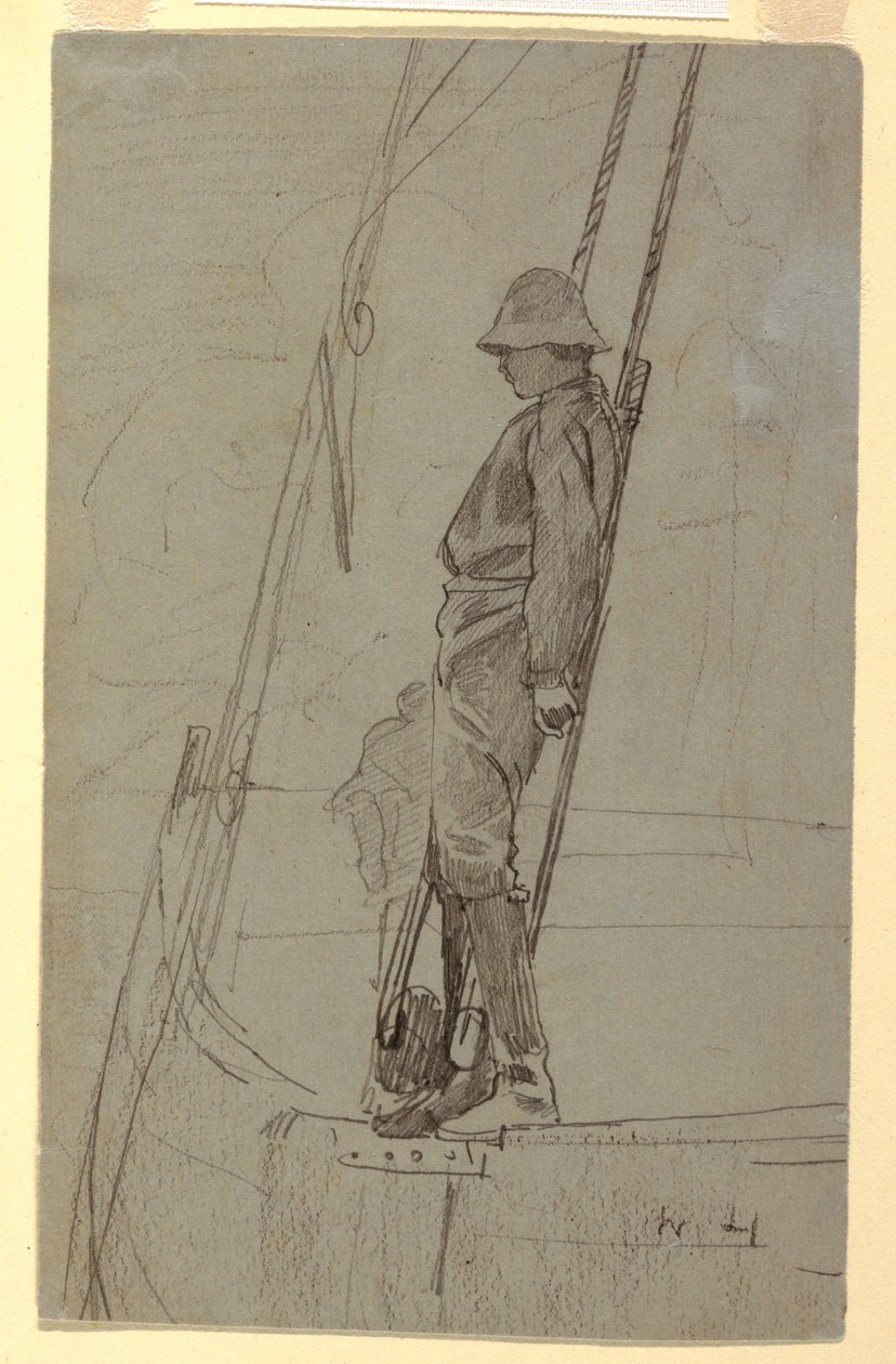 Dibujo, Joven apoyado en la jarcia de un velero, probablemente 1861-62 de Winslow Homer