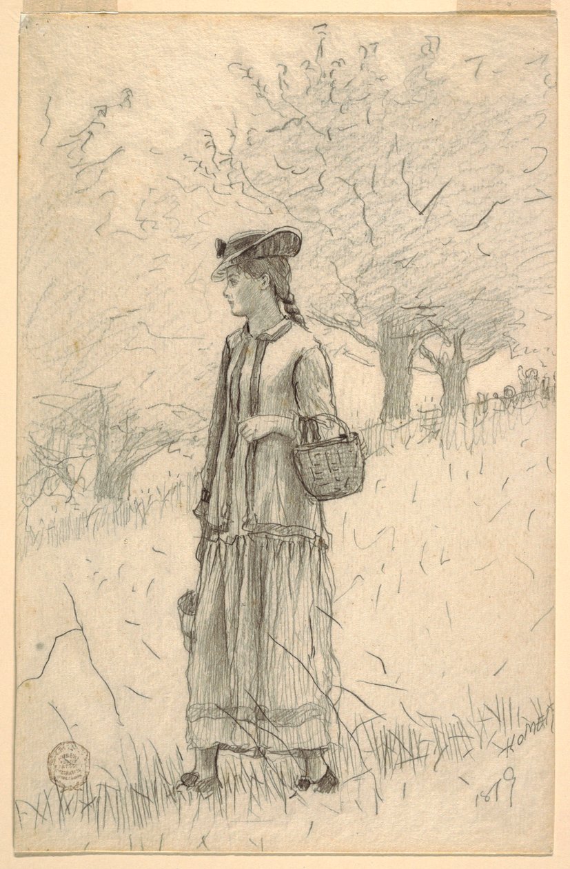 Dibujo, Joven caminando por el campo, 1879 de Winslow Homer