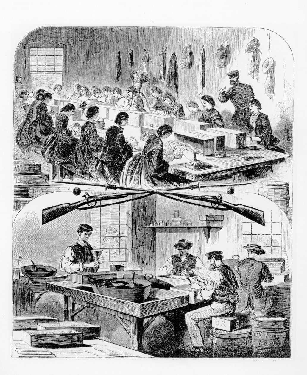 Llenando cartuchos en el arsenal de Watertown, Massachusetts, 1860s de Winslow Homer