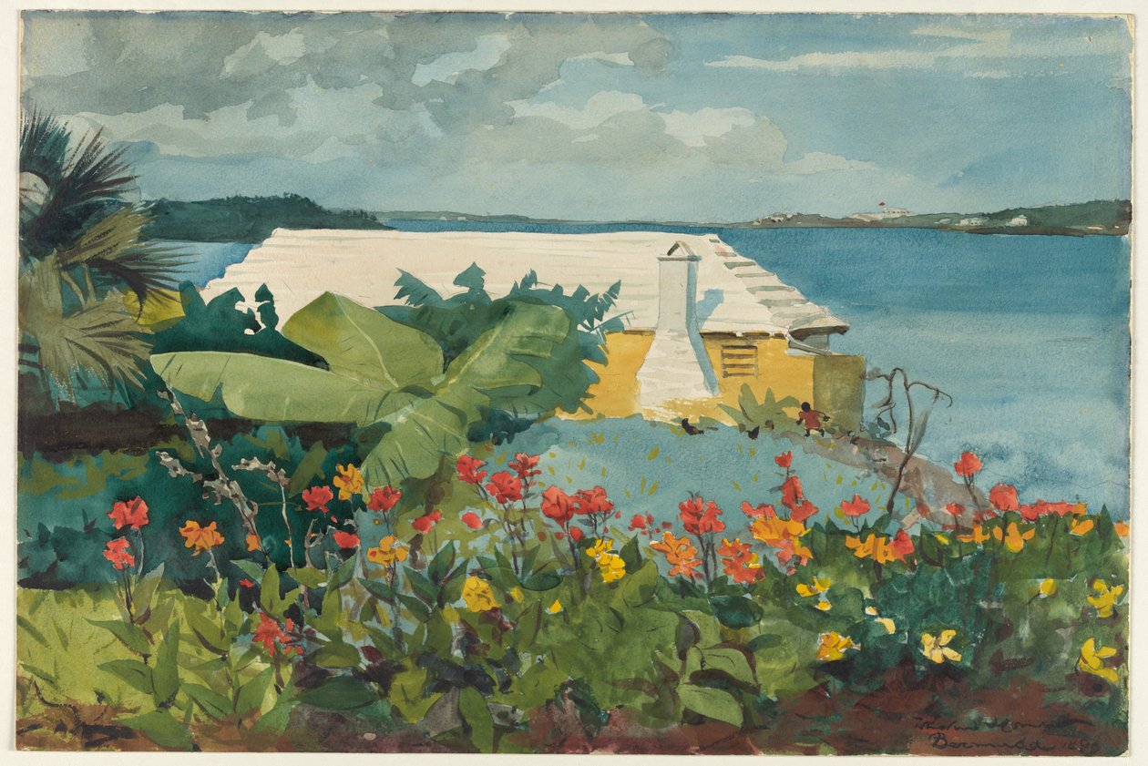 Jardín de flores y bungalow, Bermudas de Winslow Homer