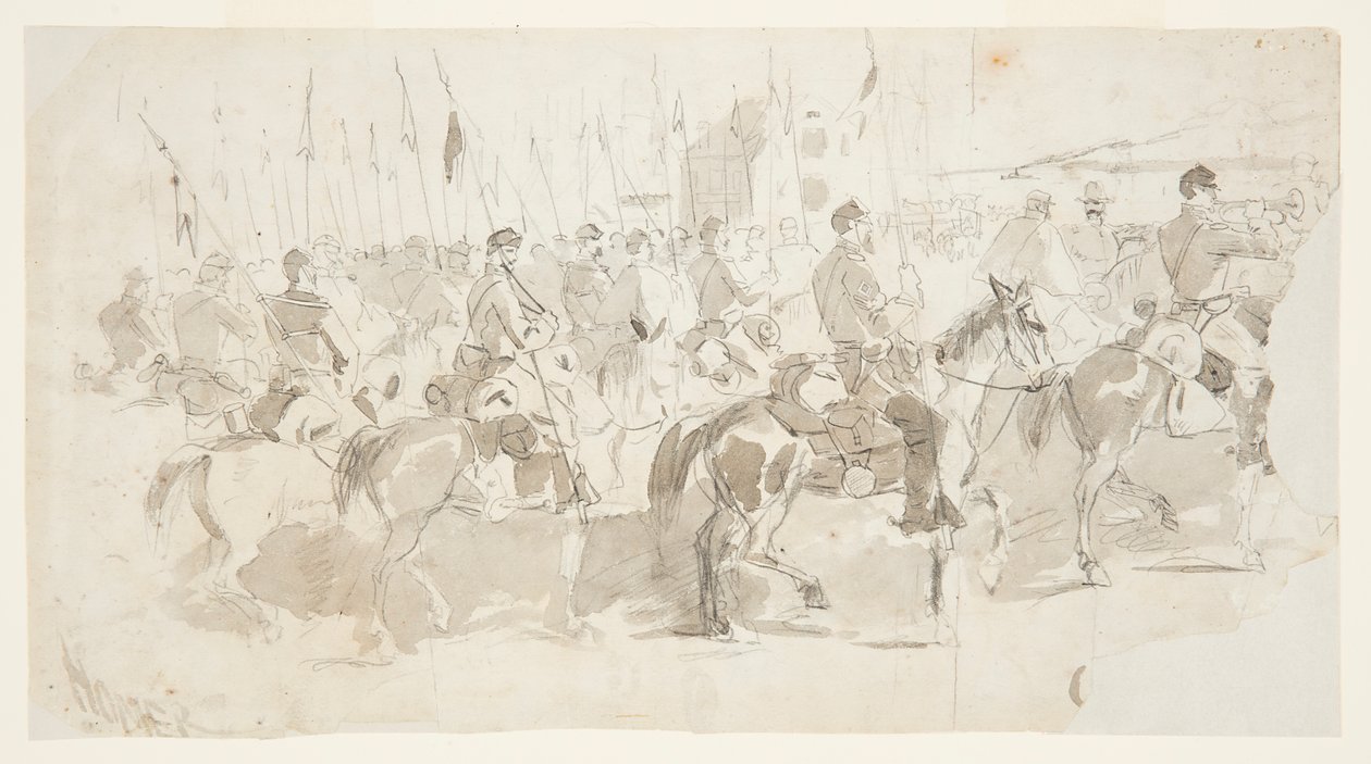 El sexto regimiento de caballería del General McClellan, embarcando en Alexandria hacia Old Point Comfort de Winslow Homer