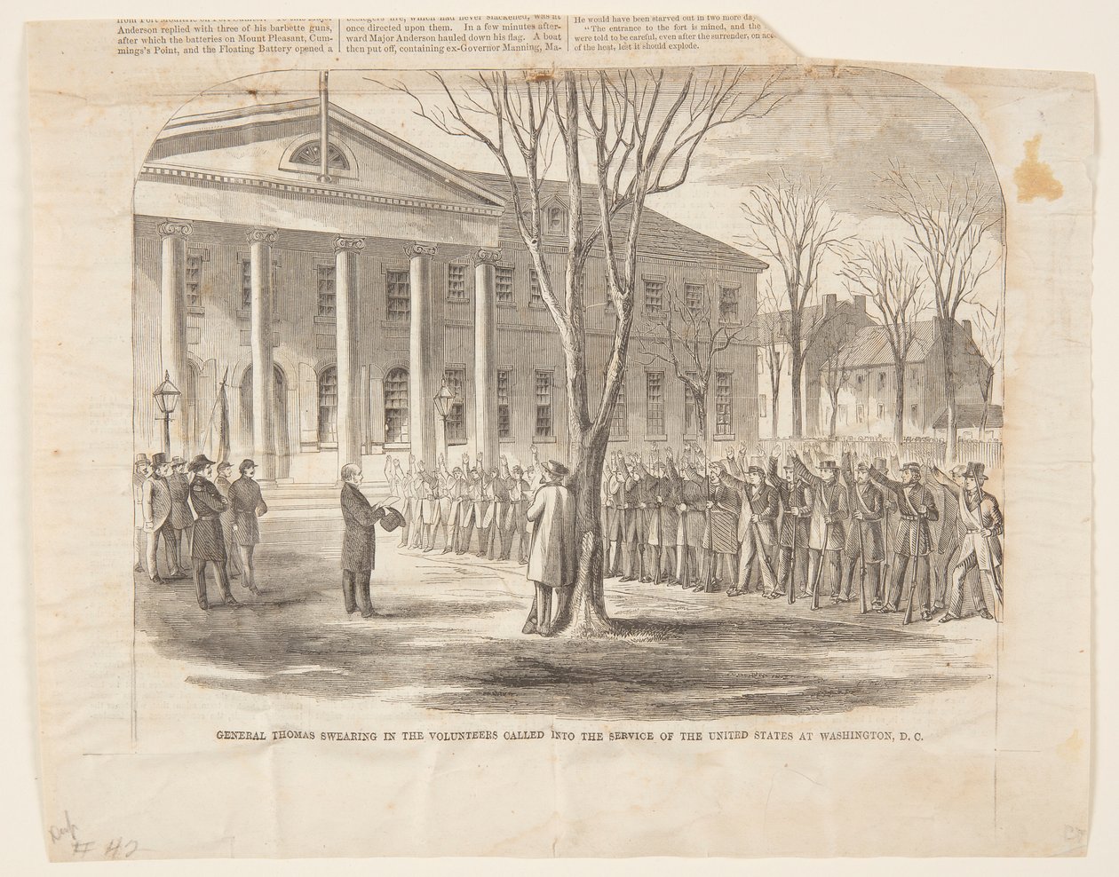 El general Thomas juramentando a los voluntarios llamados al servicio de los Estados Unidos en Washington D.C. de Winslow Homer