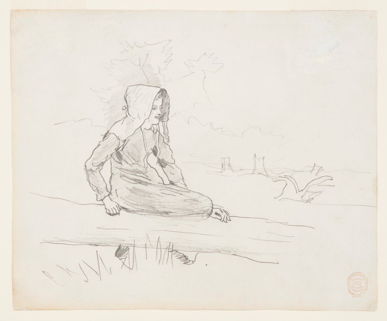 Niña sentada en un tronco de árbol de Winslow Homer