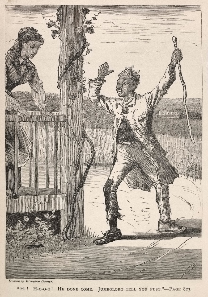 "¡Hola! ¡H-O-O-O!  Ha venido.  Jumboloro Tell You First". de Winslow Homer