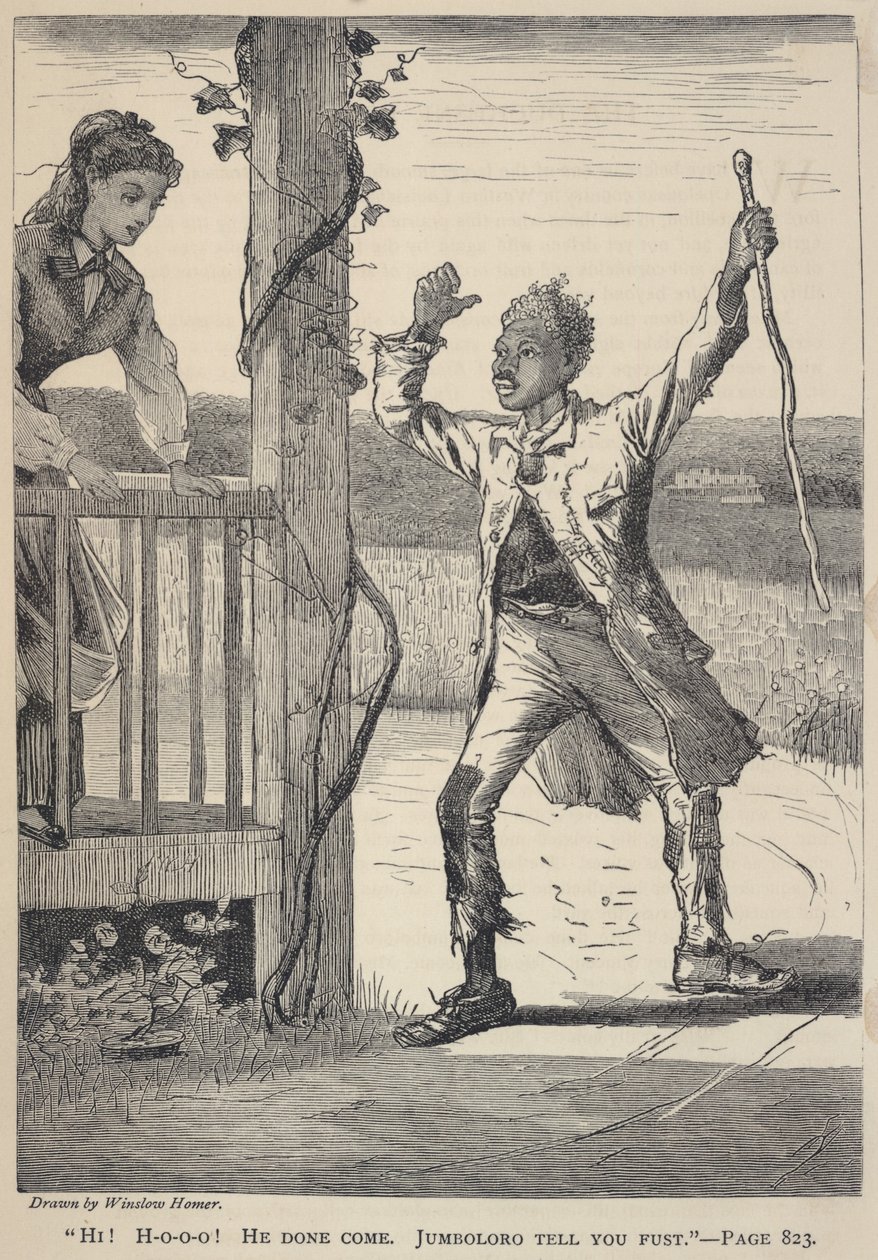 "¡Hola! ¡H-o-o-o! Ha venido. Jumboloro Tell You Fust", de The Galaxy, junio de 1869. de Winslow Homer