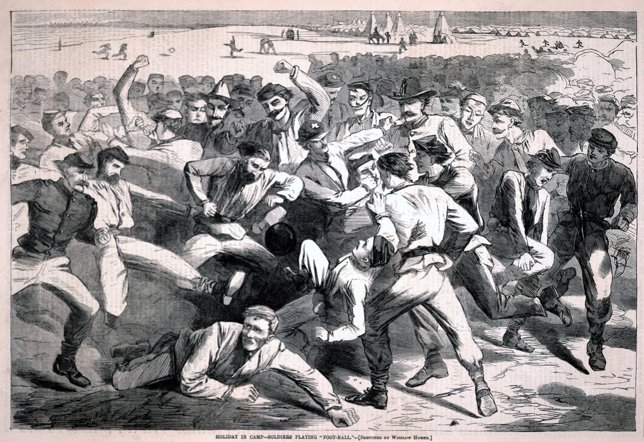 Día festivo en el campamento - soldados jugando al «fútbol», de Harper