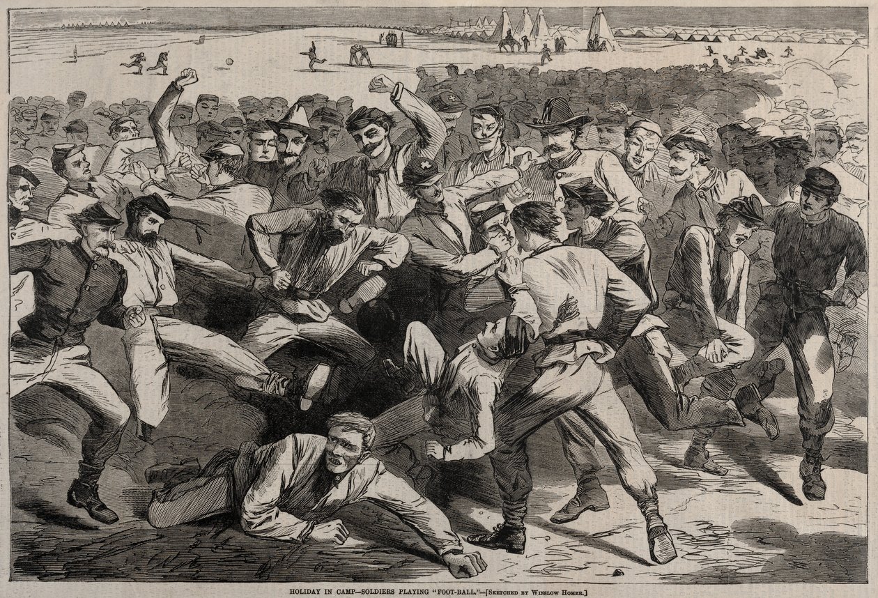 Vacaciones en el campamento - Soldados jugando al fútbol, 1865 de Winslow Homer