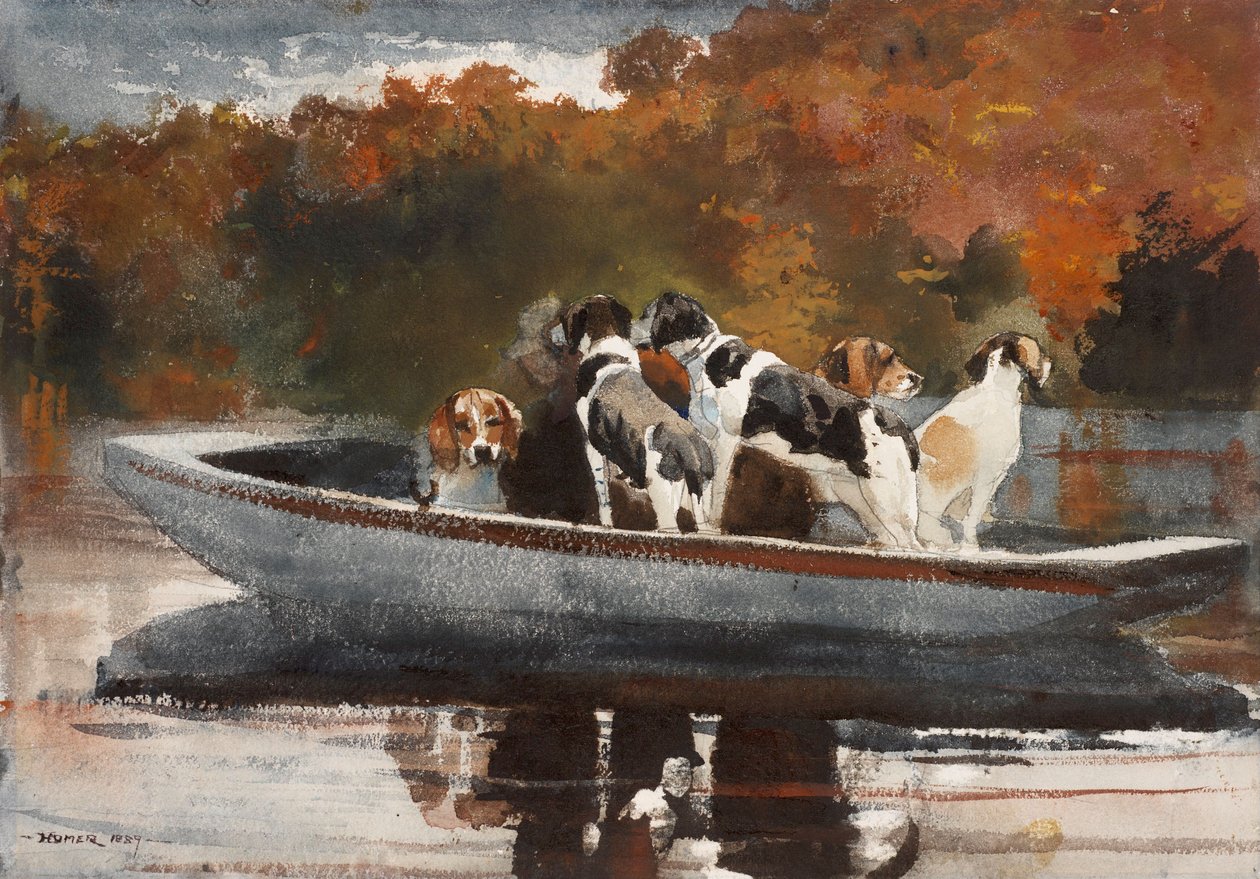 Perros de caza en barco (esperando la salida) de Winslow Homer