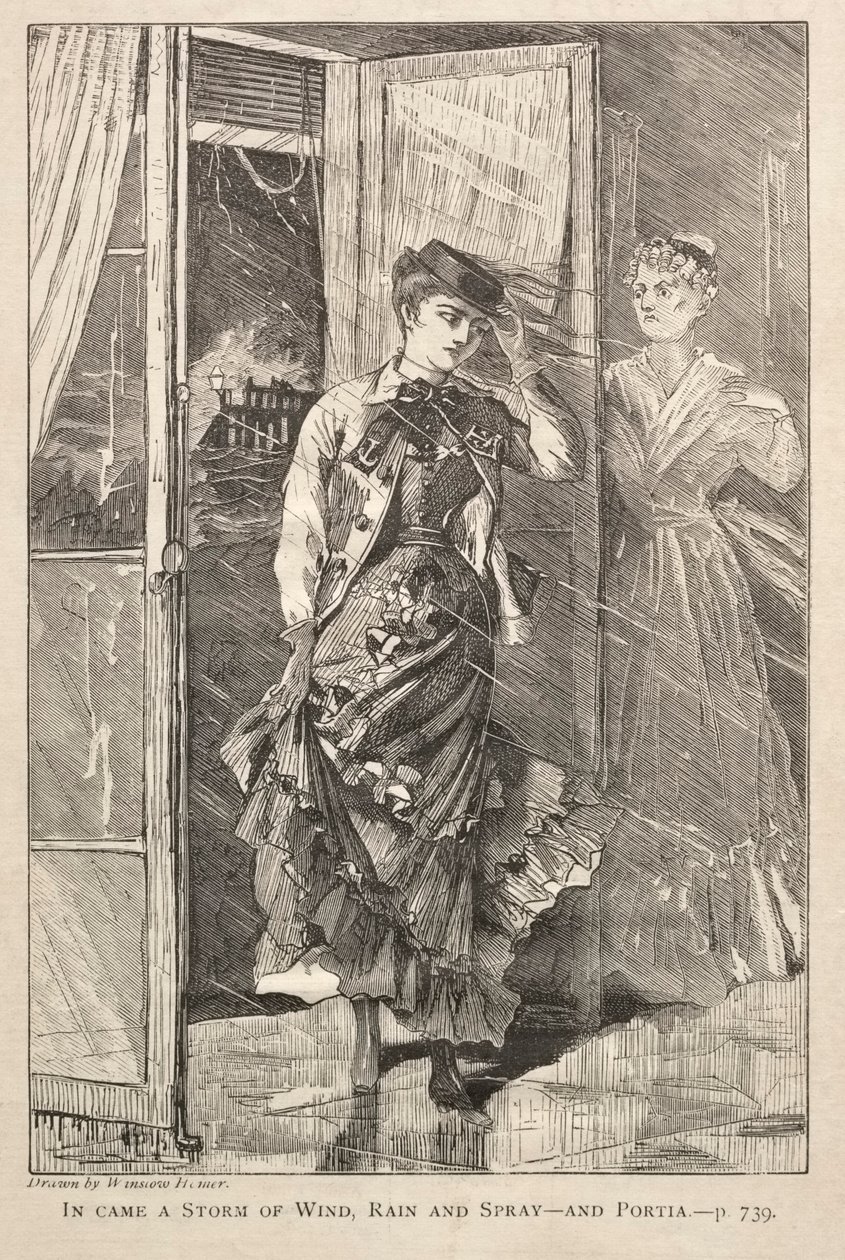 Llegó una tormenta de viento, lluvia y rocío - y Portia de Winslow Homer