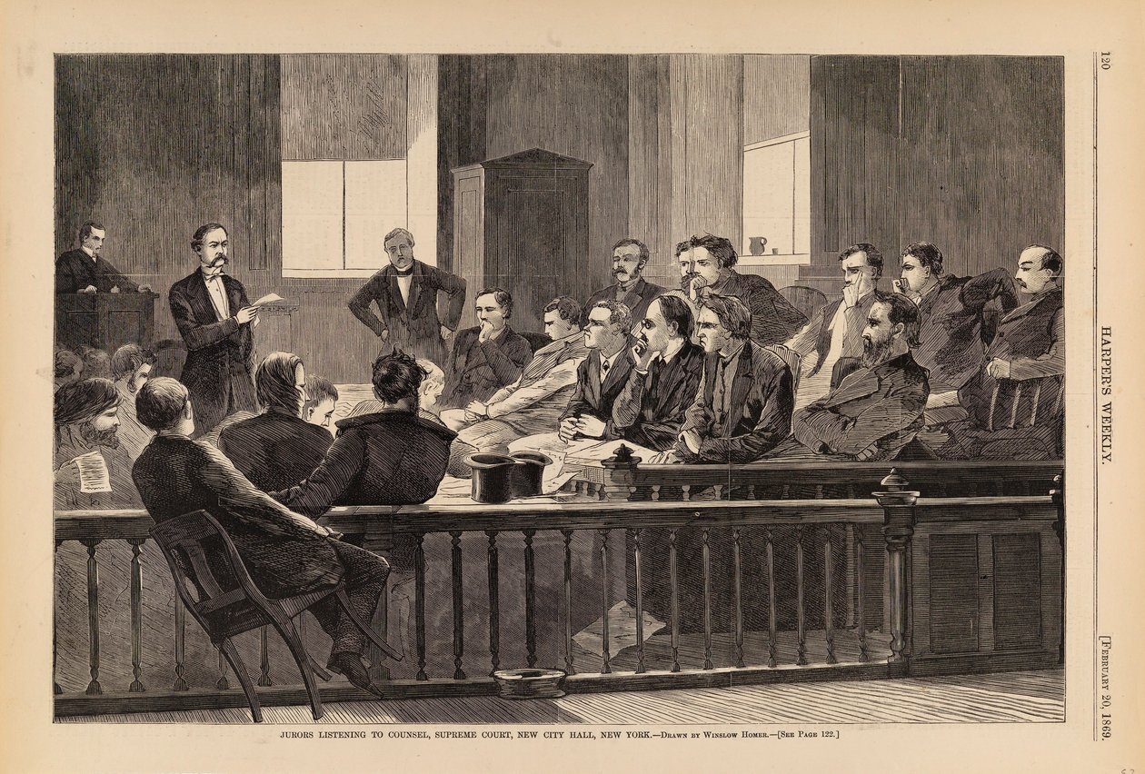 Jurados escuchando al abogado, Tribunal Supremo, New City Hall, Nueva York, de Harper