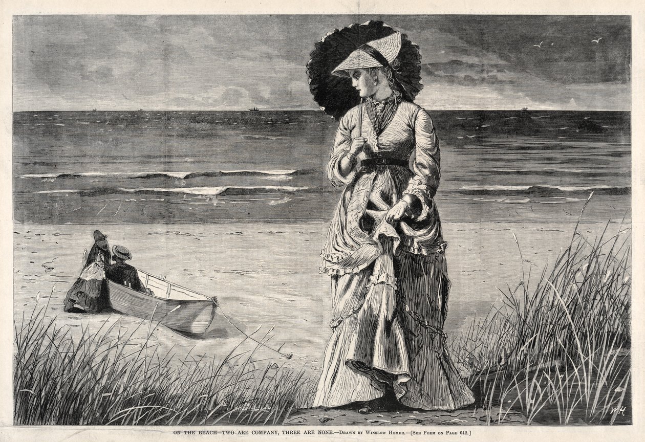 En la playa - Dos son compañía, tres son multitud, 1872 de Winslow Homer