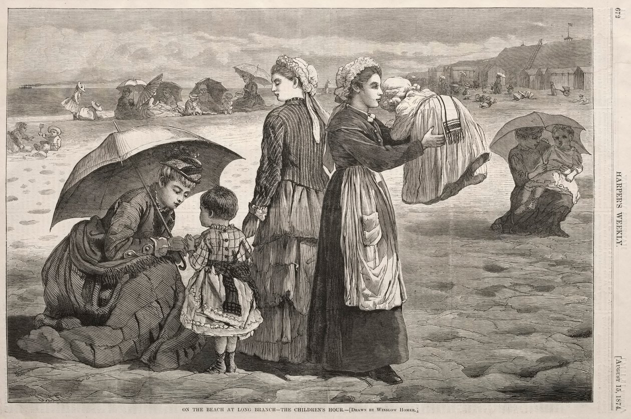 En la playa de Long Branch - La hora de los niños, 1874 de Winslow Homer
