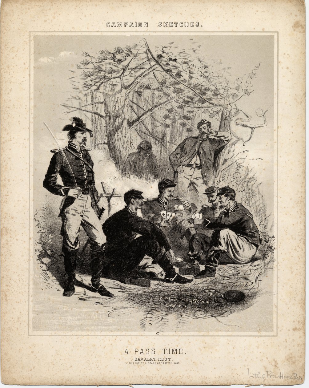 Pasar el tiempo: descanso de la caballería, bocetos de campaña de Winslow Homer