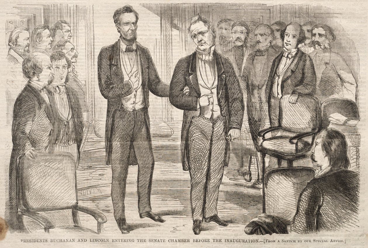 Los presidentes Buchanan y Lincoln entran en la Cámara del Senado antes de la toma de posesión de Winslow Homer