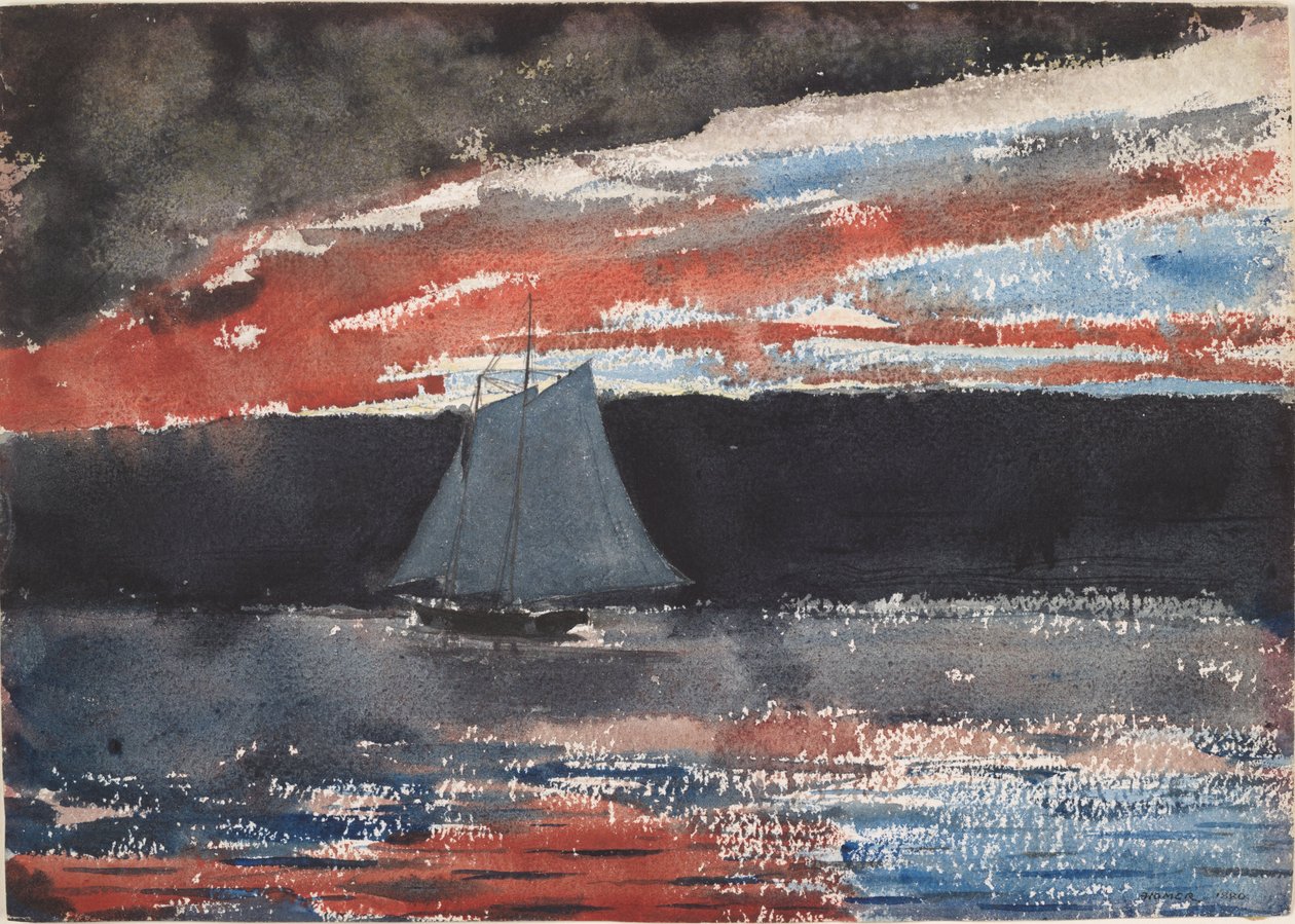 Una goleta al atardecer de Winslow Homer
