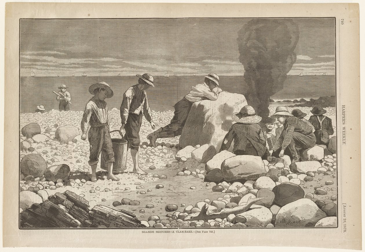 Bocetos junto al mar: una fiesta de almejas al horno de Winslow Homer
