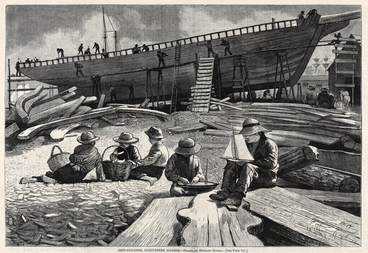 Construcción naval, puerto de Gloucester de Winslow Homer