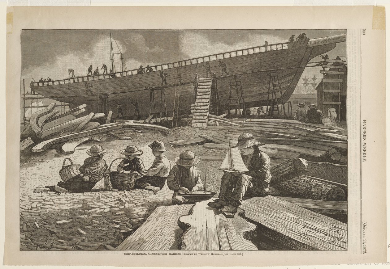 Construcción naval, puerto de Gloucester de Winslow Homer