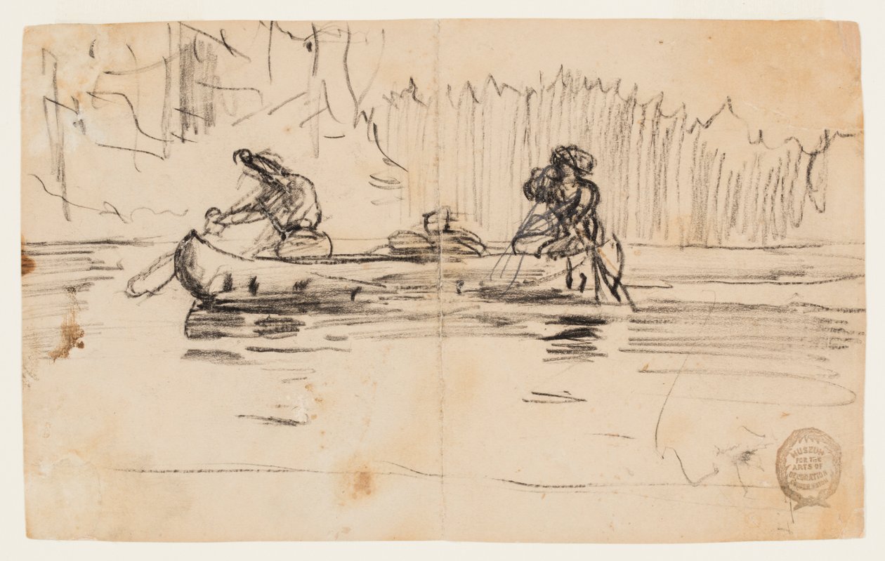 Vista lateral de canoa con dos hombres de Winslow Homer