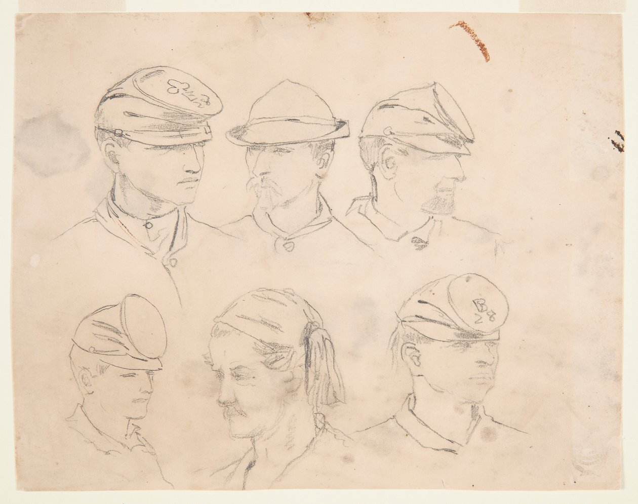 Seis estudios de cabezas de soldados de Winslow Homer