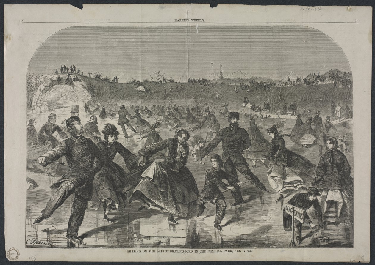 Patinando en el estanque de patinaje para mujeres de Central Park, Nueva York de Winslow Homer