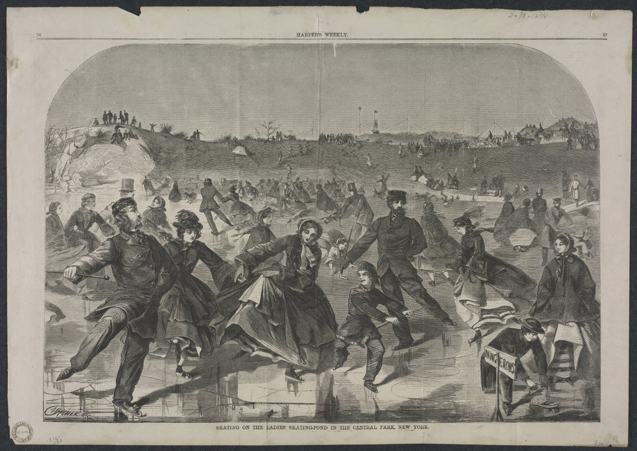 Patinaje en el estanque de patinaje de damas en Central Park, Nueva York de Winslow Homer