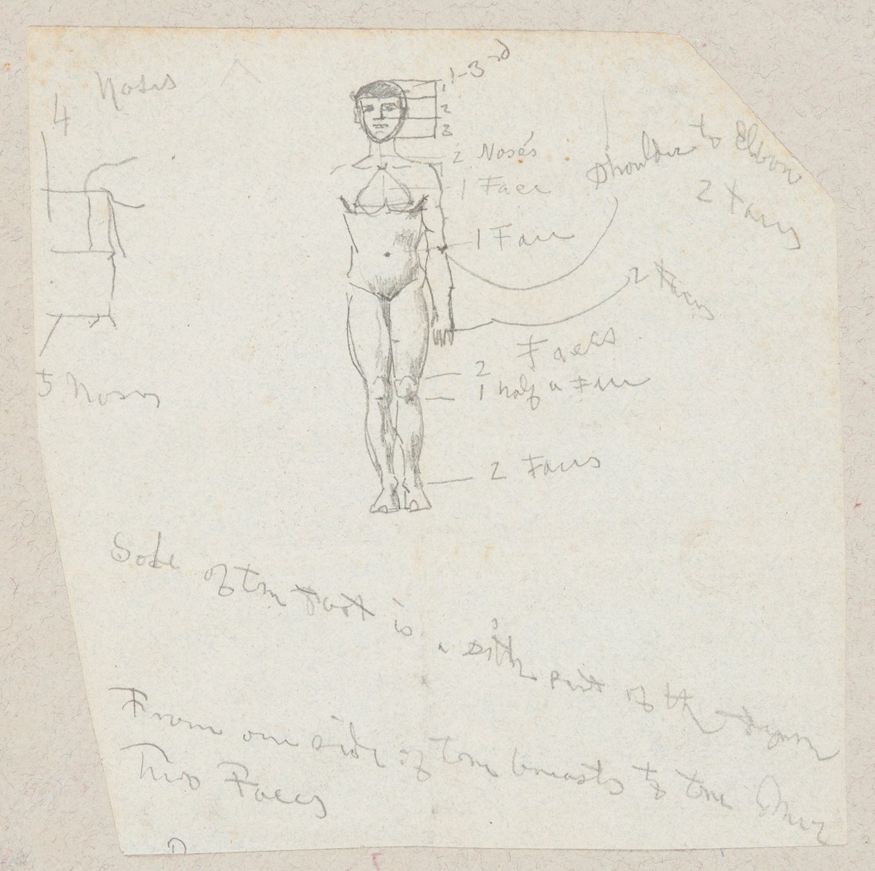 Boceto de un desnudo masculino con anotaciones de Winslow Homer