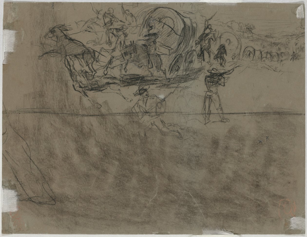 Escaramuza involucrando un tren de vagones [verso], 1864 de Winslow Homer