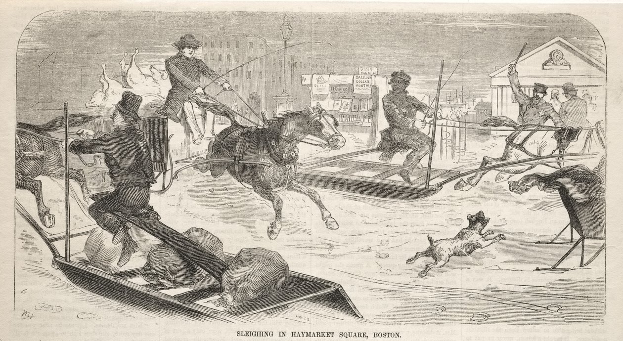 Paseos en trineo en Haymarket Square, Boston de Winslow Homer