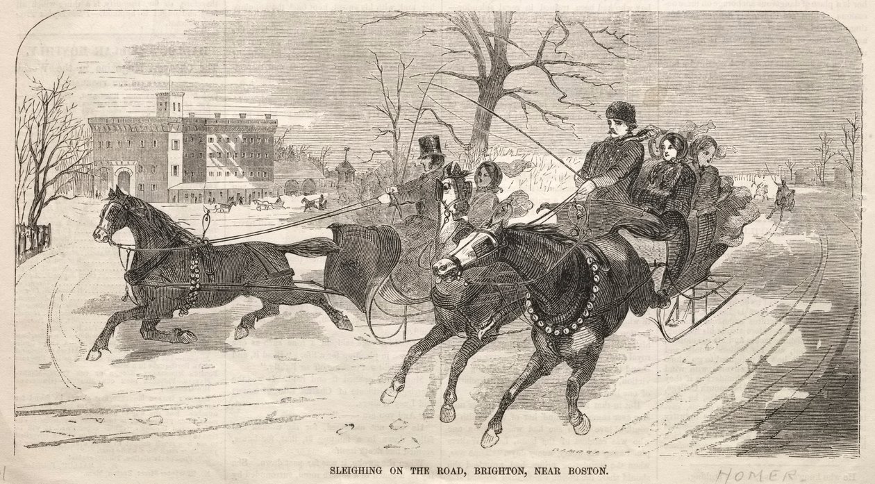 Paseo en trineo en el camino, Brighton, cerca de Boston de Winslow Homer