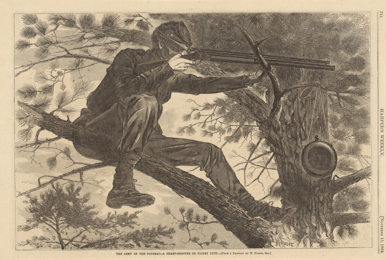 El Ejército del Potomac - Un Francotirador en Servicio de Guardia, 1862 de Winslow Homer