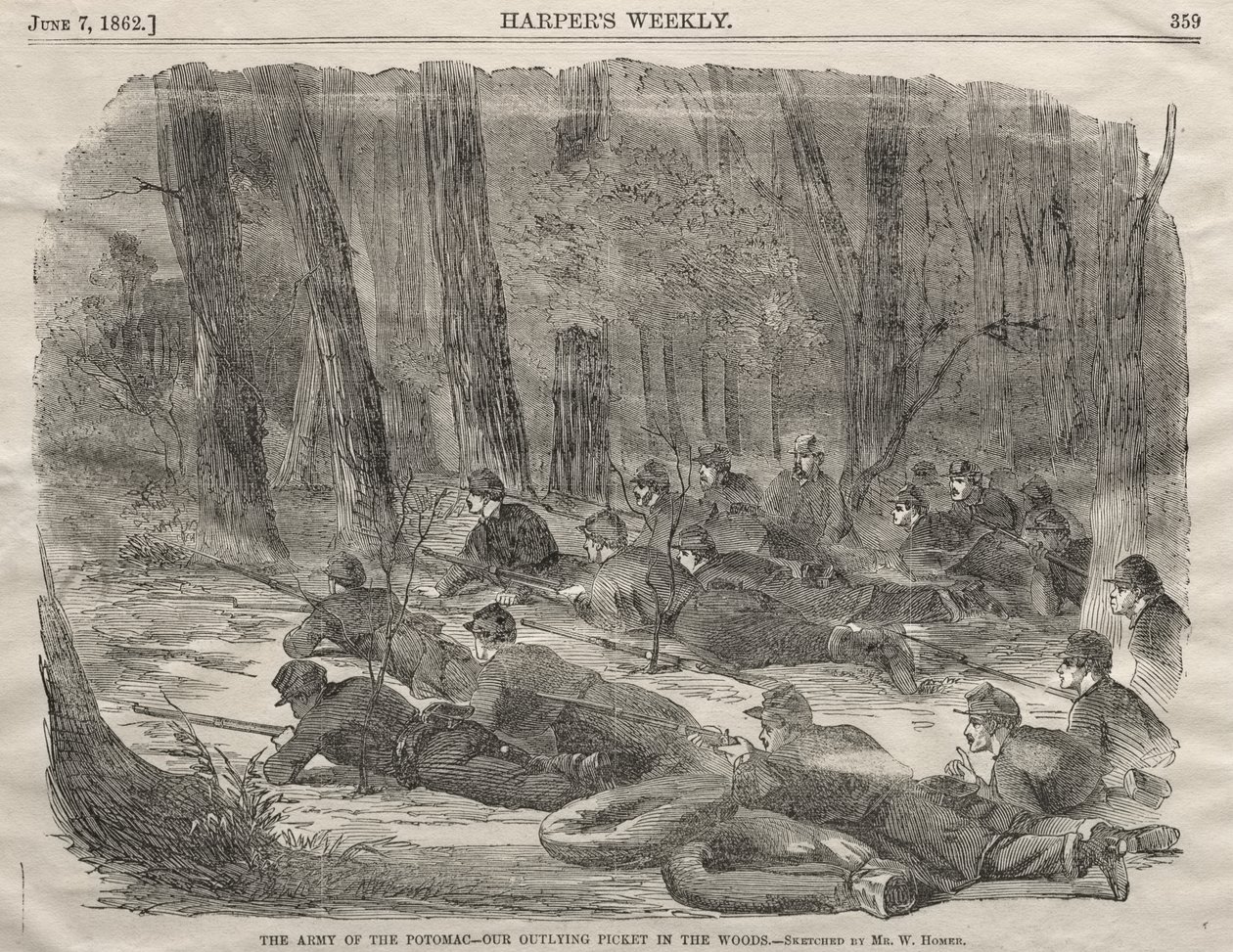 El Ejército del Potomac - Nuestro puesto de guardia avanzado en el bosque de Winslow Homer
