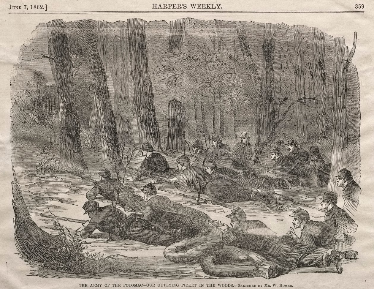 El ejército del Potomac - Nuestro piquete en el bosque, 1862 de Winslow Homer