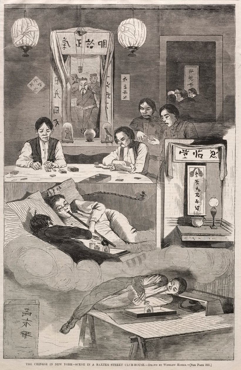 Los chinos en Nueva York - Escena en una casa club de Baxter Street, 1874 de Winslow Homer