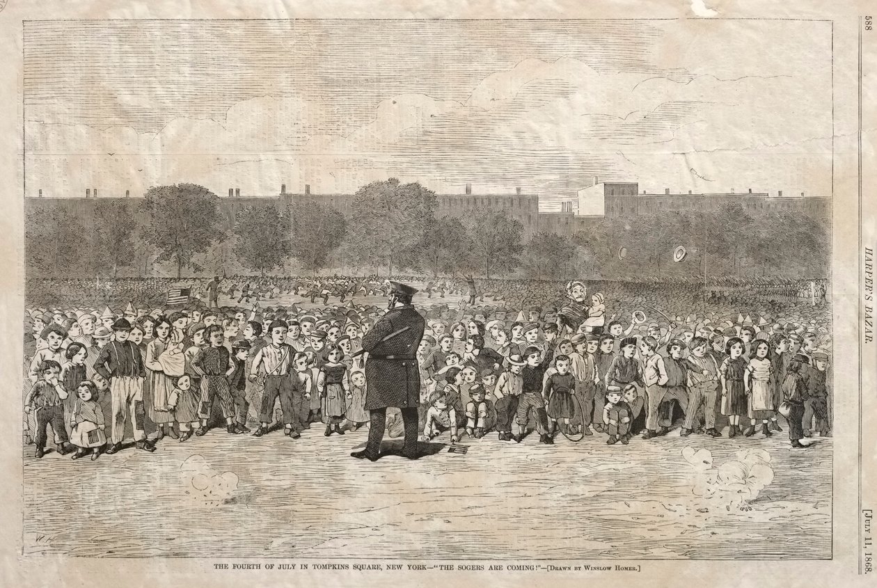 El Cuatro de Julio en Tompkins Square, Nueva York - Los soldados están llegando, 1868 de Winslow Homer