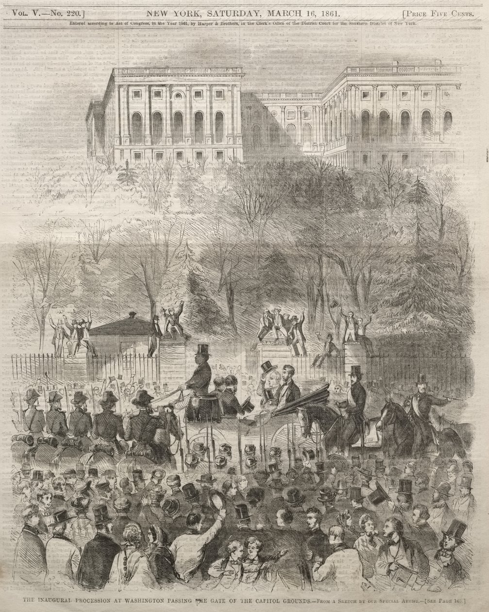 La comitiva inaugural en Washington al pasar por la puerta del recinto del Parlamento de Winslow Homer