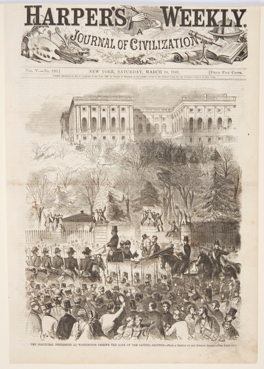 El desfile inaugural en Washington pasando la puerta de los terrenos del Capitolio, de Harper