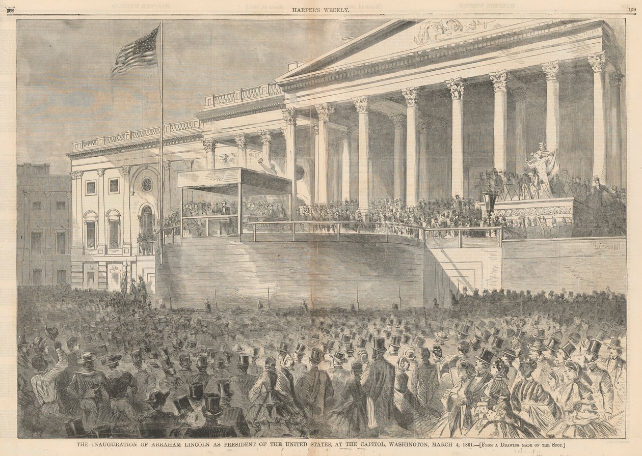 La Inauguración de Abraham Lincoln como Presidente de los Estados Unidos, en el Capitolio, Washington, 4 de marzo de 1861; de Harper de Winslow Homer