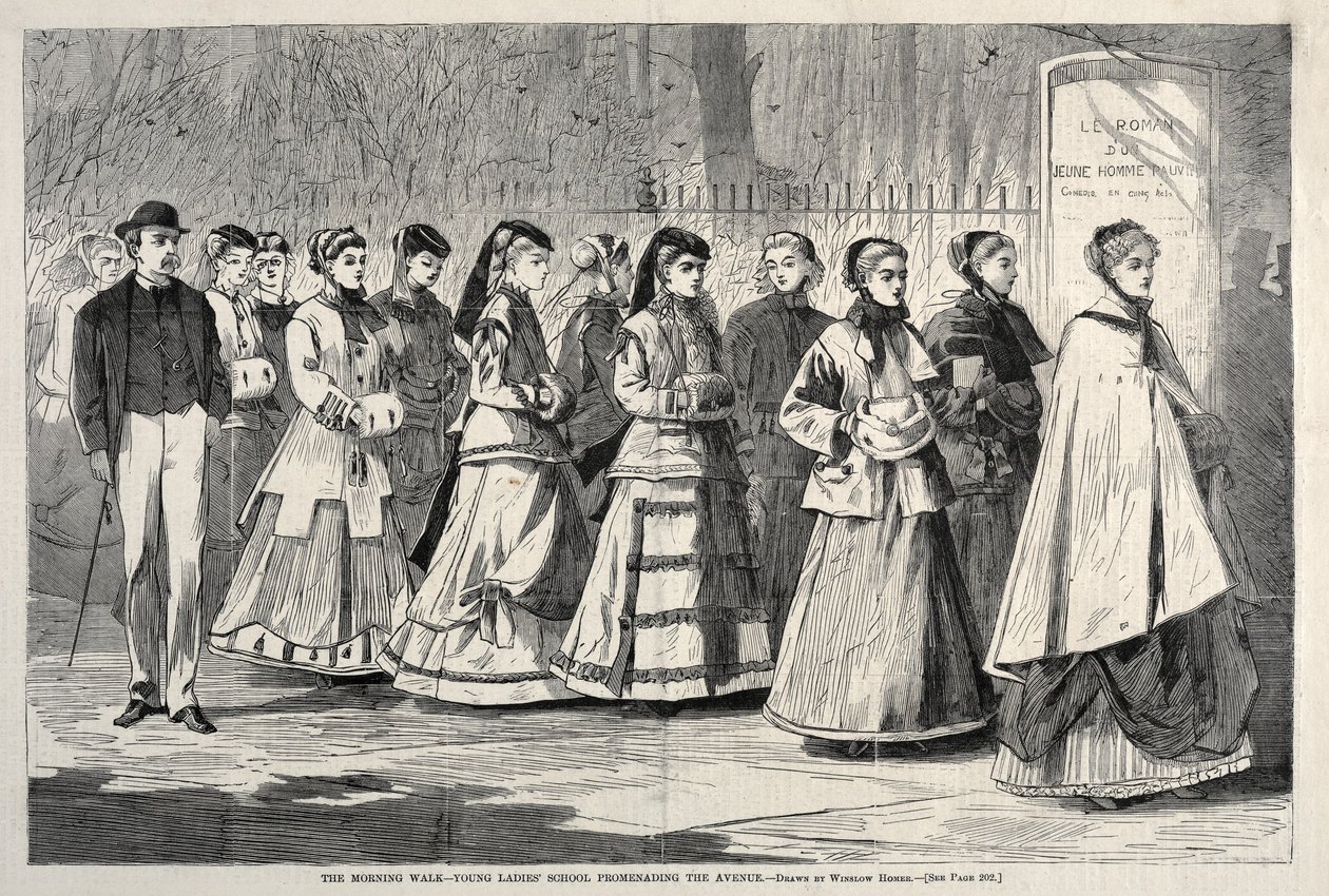 El paseo matutino - Escuela de señoritas paseando por la avenida, 1868 de Winslow Homer