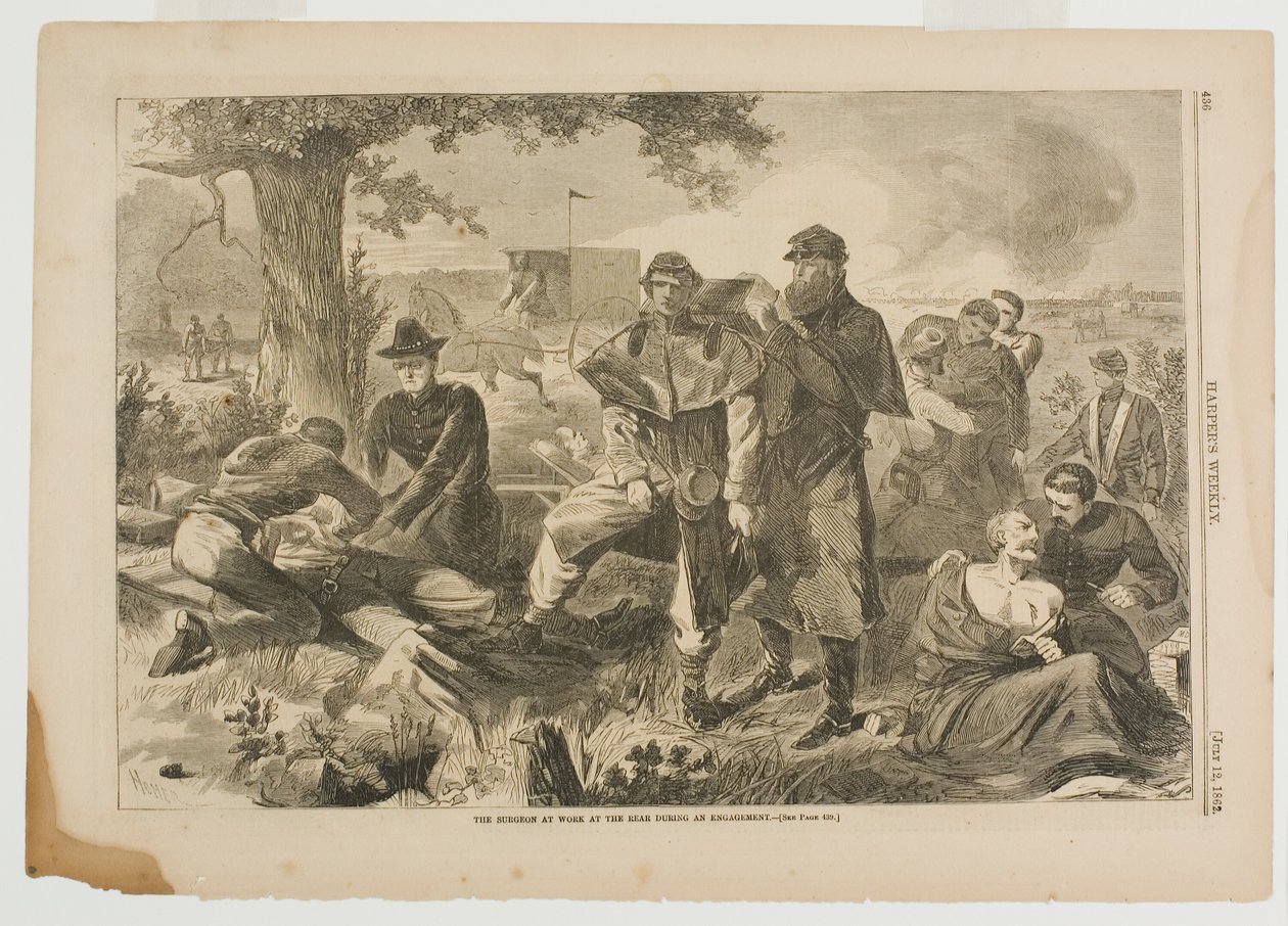 El cirujano trabajando en la retaguardia durante un combate de Winslow Homer