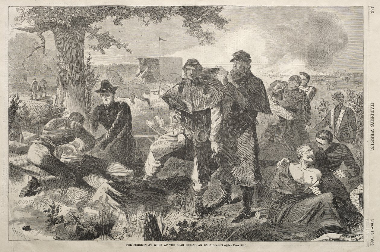 El cirujano trabajando en la retaguardia durante un enfrentamiento de Winslow Homer